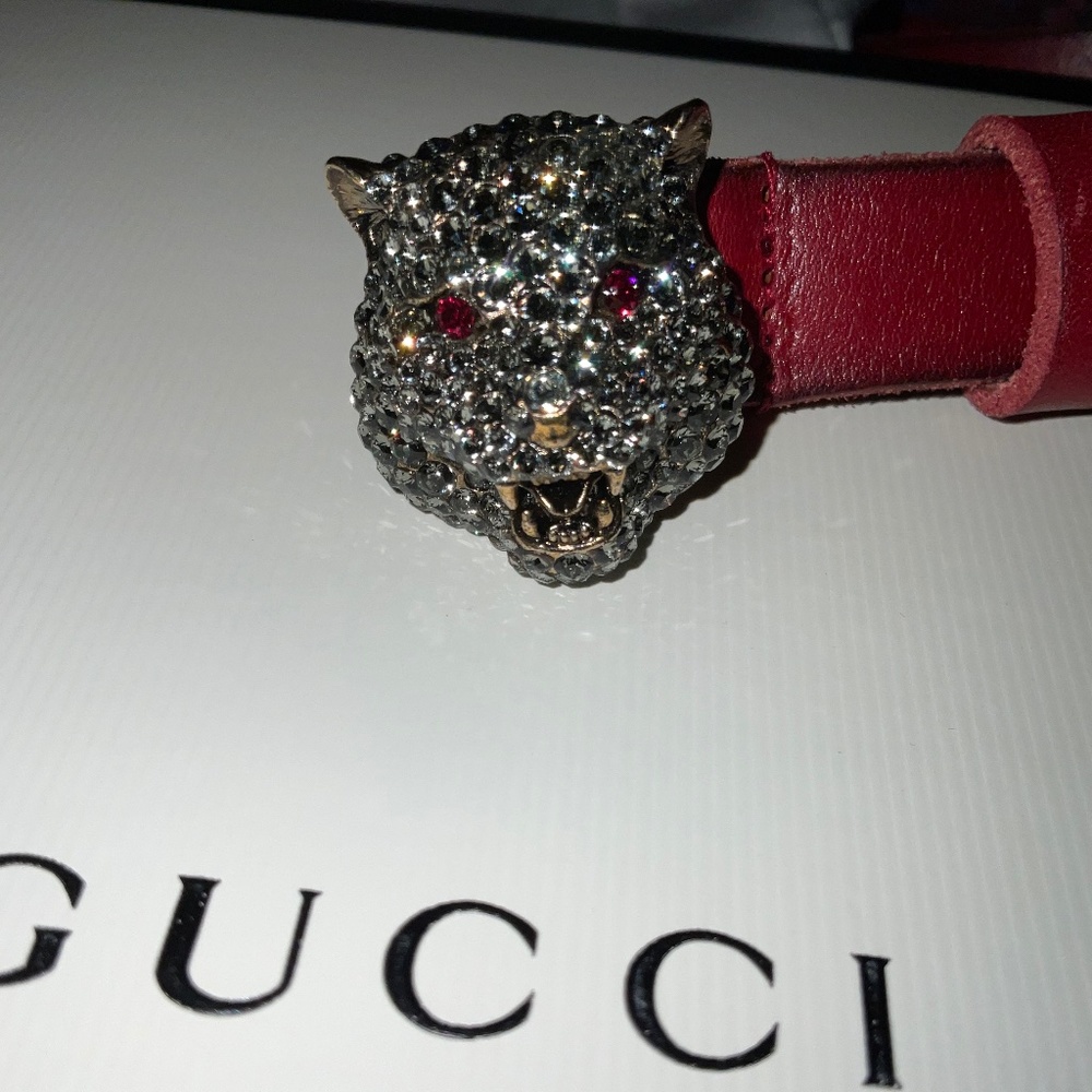 Gucci crystal tiger head buckle belt 90